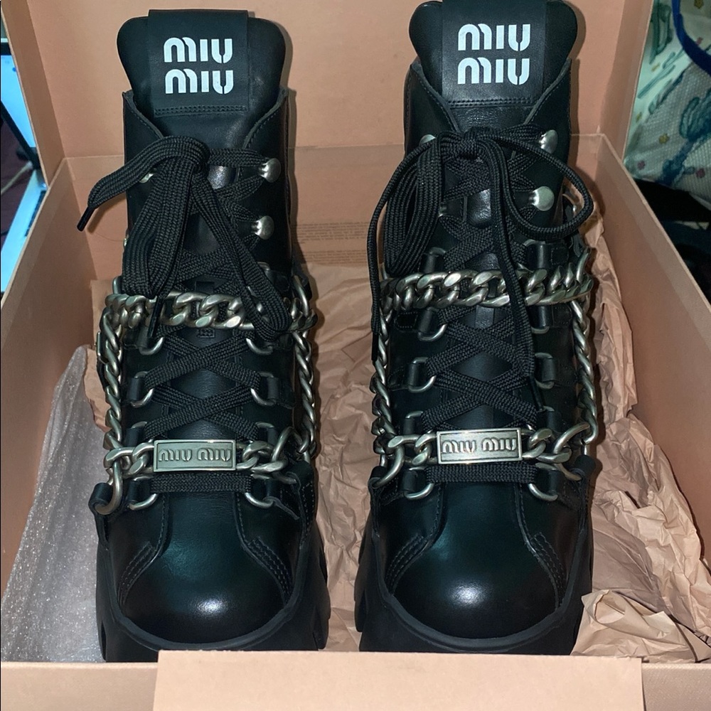 Miu Miu Leather Lace-up Booties